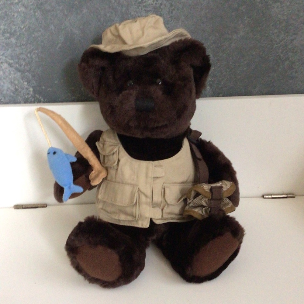 Stuffed Fishing Bear 12” High